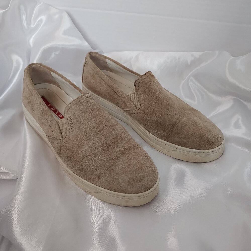 PRADA Tan Suede Slip-On Sneakers Size 39